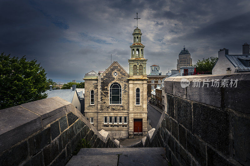 church in old town of Québec City at dusk